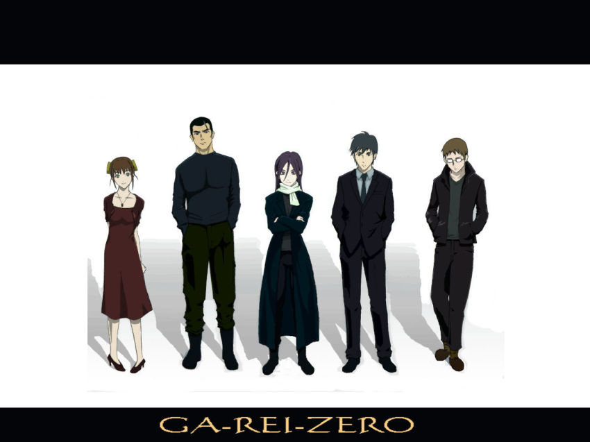 2girls 3boys ga-rei ga-rei_zero ghost_in_the_shell ghost_in_the_shell_lineup ghost_in_the_shell:_stand_alone_complex izumi_mami kanze_tooru kanze_toru kasuga_natsuki kusuno_kudo kusuno_kudou letterboxed lineup multiple_boys multiple_girls parody shindo_masaki shindou_masaki
