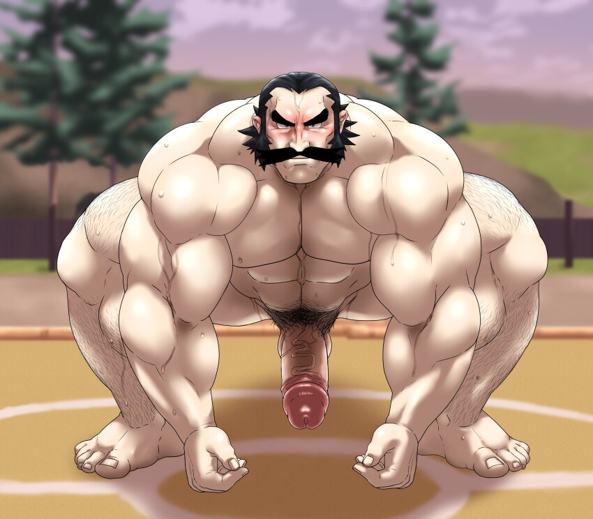 absurdres bara beard bulk facial_hair highres hitenmaru kamado_(pokemon) male_focus mature_male muscular muscular_male nintendo non-web_source penis pokemon pokemon_legends:_arceus short_hair uncensored yaoi