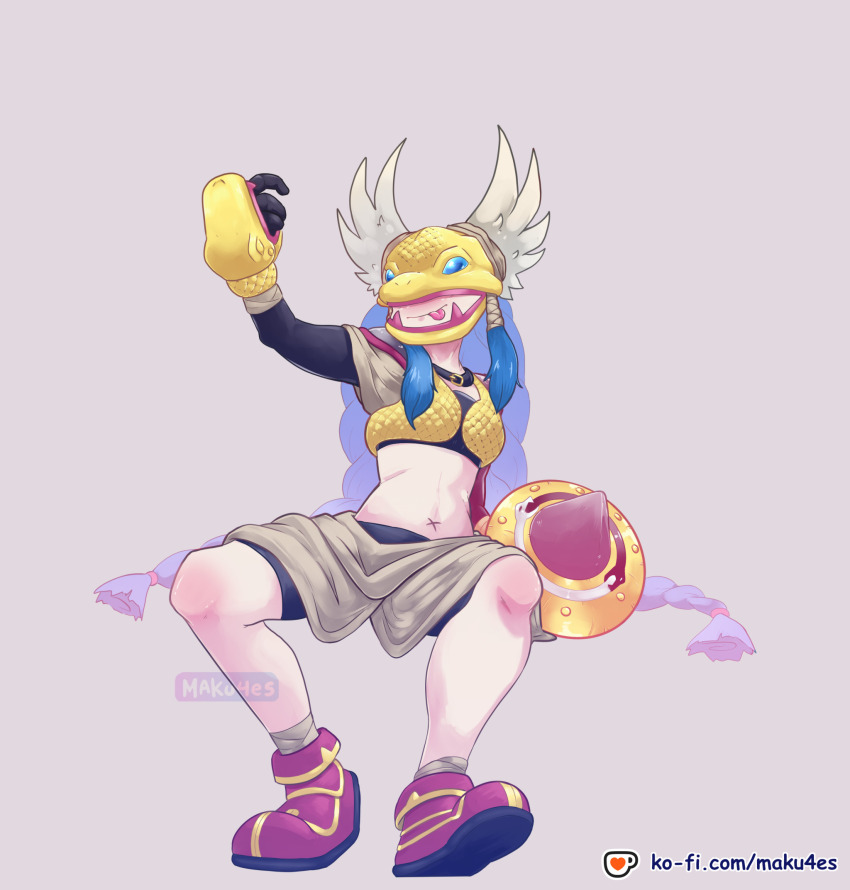 braid covered_eyes digimon digimon_(creature) highres long_hair mask minervamon wings