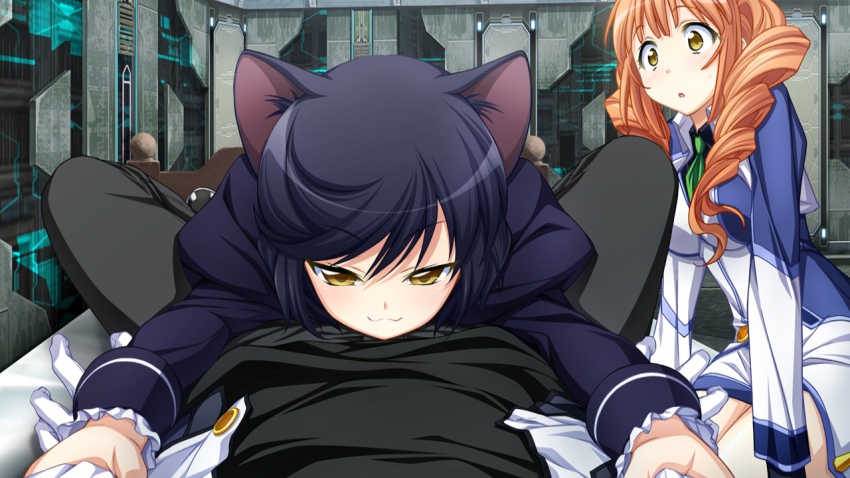 1boy 2girls baldr_sky baldr_sky_zero edward_(baldr_sky_zero) game_cg maltha marelle multiple_girls school_uniform tagme