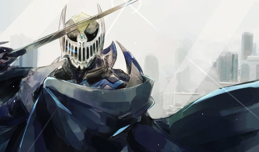 1boy anniversary armor bat_(animal) black_armor black_cape blue_eyes cape city cityscape clock commentary_request kamen_rider kamen_rider_knight kamen_rider_ryuki_(series) knight male_focus ni_celery_pk night night_sky sky solo sword weapon wings