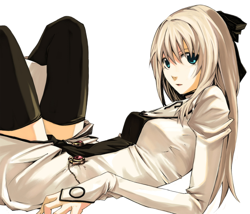 1girl aqua_eyes bad_id bad_pixiv_id black_thighhighs blonde_hair bow cyrille_(shining_force_exa) female_focus hair_bow kuro_(1968) kuro_(artist) long_hair sega shining_(series) shining_force_exa solo thighhighs zettai_ryouiki