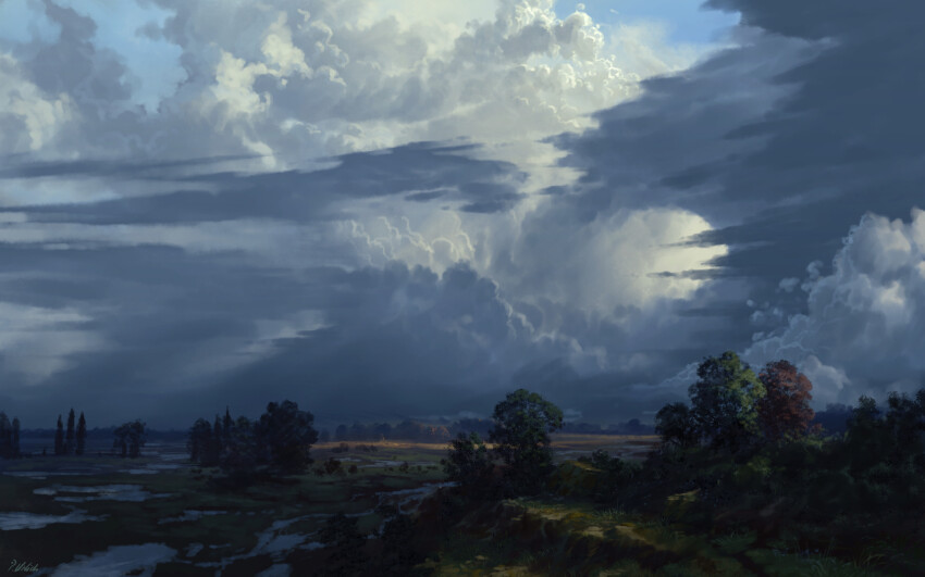 absurdres cloud cloudy_sky commentary day english_commentary grass highres landscape nature no_humans original outdoors philipp_urlich scenery sky tree