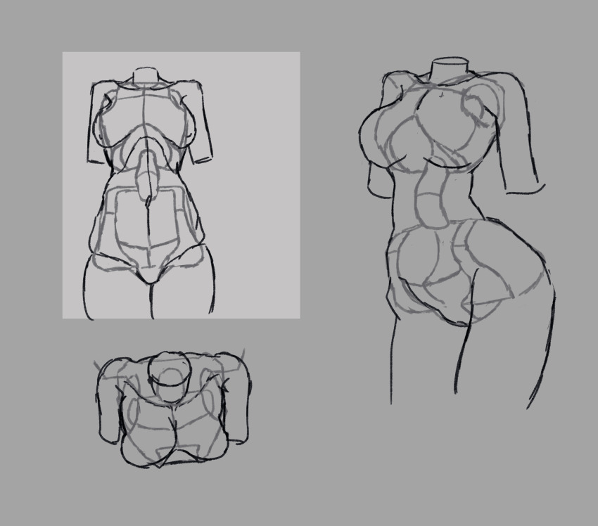 1girl breasts commentary english_commentary greyscale highres lineart monochrome non-web_source simple_background sketch