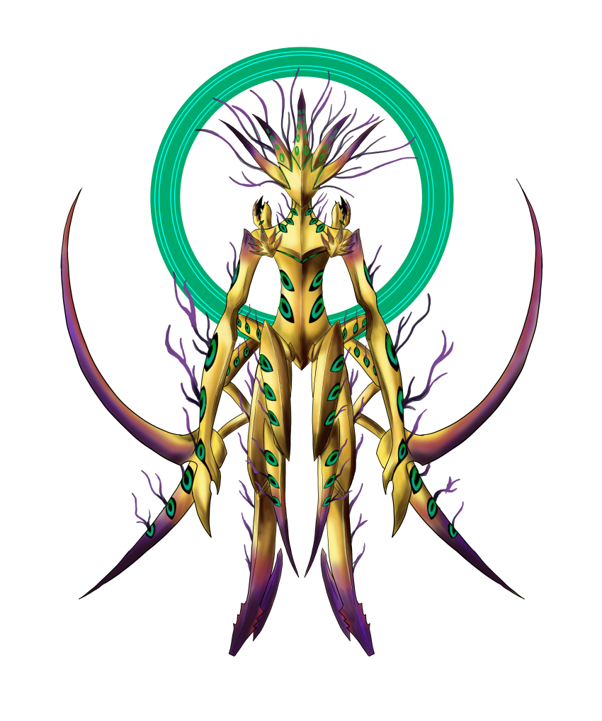 1other absurdres alien artist_request fate/grand_order fate_(series) gold_skin green_halo halo highres no_eyes no_humans ort_(type-moon) spoilers white_background