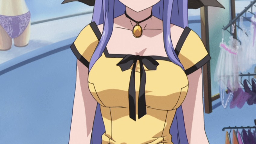 00s 1girl animated animated_gif anime_screenshot bouncing_breasts breasts cleavage female_focus jewelry large_breasts long_hair necklace nerine pointy_ears purple_hair screencap shuffle! solo