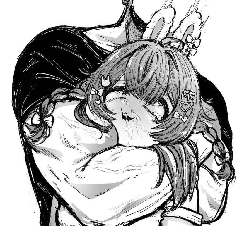 1boy 1girl asphyxiation caitvi_like_this_when_(meme) drooling faceless faceless_male greyscale highres meme monochrome phase_connect pipkin_pippa ramdomrot saliva strangling virtual_youtuber