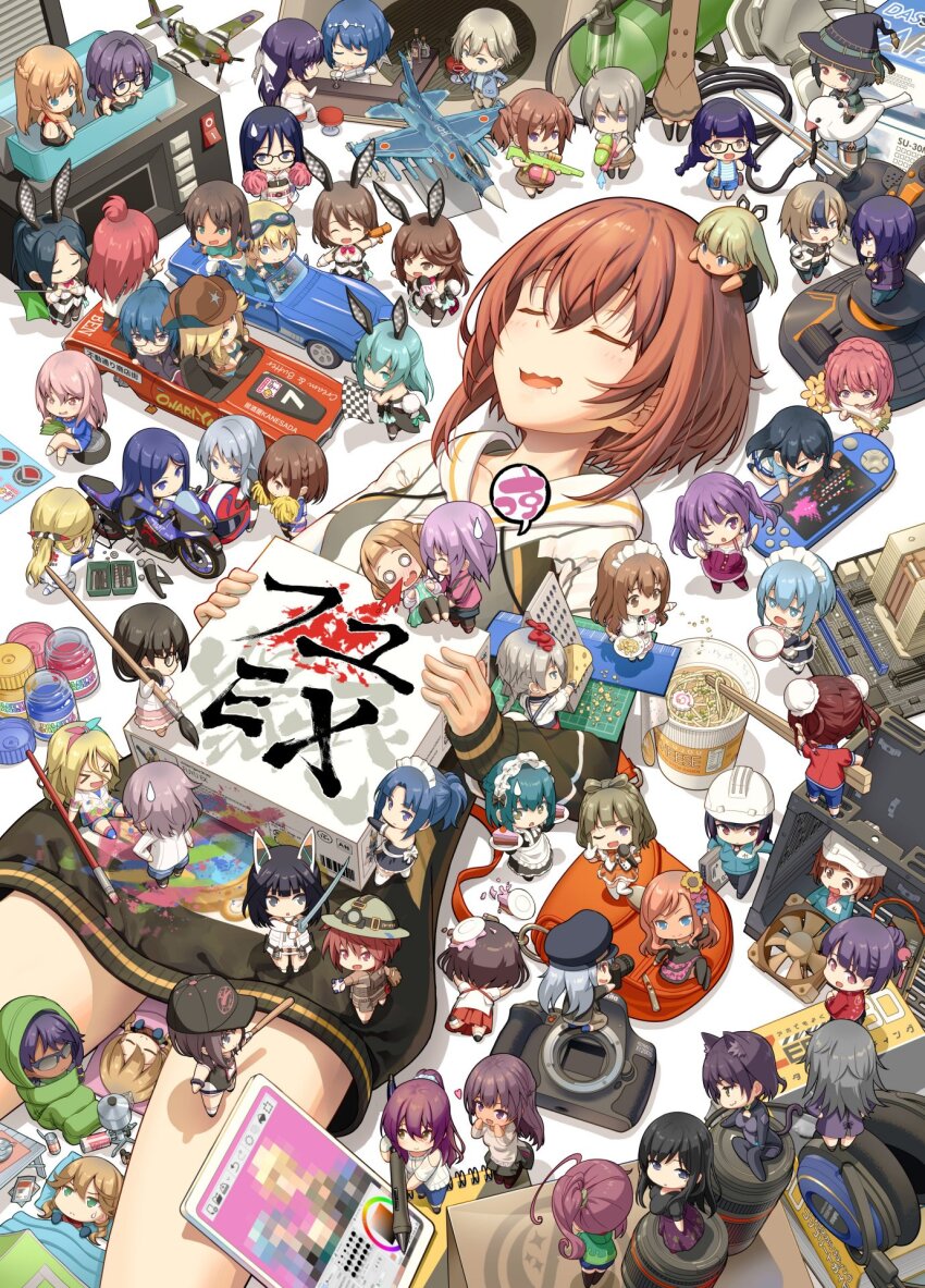 &gt;_&lt; :3 adelaide_bluthausen agatsuma_kaede ahoge aikawa_aika aircraft airplane alcohol alice_gear_aegis animal_costume animal_ears araime_yasuri aruga_nana bag baseball baseball_bat baseball_cap bicycle biker_clothes bikesuit bird black_hair black_shirt blonde_hair blood blue_dress blue_eyes blue_hair blue_pants bodysuit bottle braid bride cake camera car cat_costume cellphone censored checkered_flag cheerleader cheese cheese_grater cherry chibi chishima_miyuki commentary_request cooking_pot counting_money cowboy_hat cup cup_ramen dark_skin dress drinking_glass fake_animal_ears fatima_betrorum fighter_jet flag flower flower_on_head food frame_arms_girl fruit fujino_yayoi fumishima_asuka garyu_emi glasses goggles gourai green_eyes green_hair green_shirt grey_hair gun gyaru hair_between_eyes hair_ornament hair_scrunchie handbag hard_hat hasami_rika hat headphones heart helmet highres himukai_rin hirasaka_yotsuyu holding holding_flag holding_gun holding_stylus holding_weapon ichijou_ayaka idol itokura_neo jacket jinguuji_mari kaeruzaka_raiya kagome_misaki kanagata_sugumi kaneshiya_sitara kasugaoka_moe katana kimikage_yui koashi_mutsumi komazoi_eden kondou_chieri kotomura_akane kotomura_amane kurogane_yuuto leotard maid maid_headdress matoba_aoi merabuchi_kanami mia_viosin microphone mikuraza_azuki military_vehicle miyaminami_hikari mole mole_under_eye momoshina_fumika money mosaic_censoring motor_vehicle motorcycle_helmet multiple_girls murao_mira niiya_serina nikaido_tsukasa nikitou_kanade nikotama_mai nina_kalinina nosebleed ochanomizu_mirie ohtori_kasumi ohzeki_koyui onaga_akino one-piece_swimsuit open_mouth overalls paint paintbrush pants phone pinakes pink_hair pink_jacket pipi_(aga) playboy_bunny pointing pom_pom_(cheerleading) ponytail purple_eyes purple_hair red_eyes red_hair red_shirt red_wine riding riding_animal rita_henschel saliva school_uniform scrunchie shanti_rana shimoochiai_touka shinonome_chie shirley_oakley shirt short_hair sleeping sleeping_bag smartphone smile sparkling_eyes striped_clothes striped_shirt stylet stylus suga_itsuri sunflower sutegoro_shiina sweatdrop swimsuit sword takahata_nodoka takanashi_rei tatsumi_ryuuko tenko_sora thighhighs twintails usamoto_anna virginia_glynnberets wang_honghua water_gun wavy_hair weapon wedding_dress wheel white_bird white_shirt white_thighhighs wine wine_bottle wine_glass wizard_hat yamano_kaoruko yellow_dress yorishiro_eri yorozuba_meika yotsuya_yumi