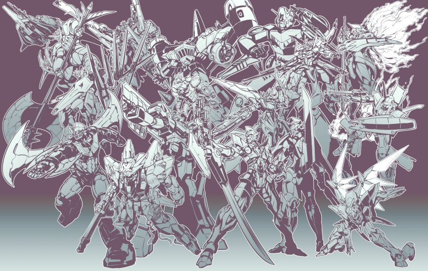 aiming arm_blade arm_cannon axe battle_axe bazooka_(gundam) beam_rifle cable caterpillar_tracks caution_tape char&#039;s_counterattack choudenji_robo_combattler_v clenched_hand clenched_hands code_geass code_geass:_fukkatsu_no_lelouch combattler_v_(robot) dagger dann_of_thursday drill dual_wielding energy_gun energy_wings extra_arms fiery_wings fin_funnels fire floating flying from_behind from_below funnels_(gundam) gaogaigo gattai getter_robo getter_robo_daikessen! greyscale gridman_(ssss) gridman_universe gun gundam gundam_narrative gunxsword hakaiou:_gaogaigar_vs._betterman highres holding holding_axe holding_dagger holding_gun holding_knife holding_sword holding_weapon huckebein_30 ikaruga_(knight&#039;s_&amp;_magic) j-decker juusenki_l-gaim kato_takuji knife knight&#039;s_&amp;_magic l-gaim lancelot_(code_geass) lancelot_sin leaning_forward looking_ahead looking_down looking_to_the_side looking_up magic_knight_rayearth majestic_prince mashin mazinger_(series) mazinger_z mazinger_z:_infinity mazinger_z_(mecha) mecha mechanical_wings mobile_suit monochrome narrative_gundam narrative_gundam_a-packs no_humans nu_gundam open_hand open_hands pelvic_curtain pointing rayearth_(character) red_five robot running science_fiction shield shin_getter_dragon shin_getter_robo ssss.gridman standing super_robot super_robot_wars super_robot_wars_30 sword v-fin v_gundam victory_gundam weapon wheel white_eyes wings yuusha_keisatsu_j-decker yuusha_ou_gaogaigar yuusha_series zeta_gundam zeta_gundam_(mobile_suit)