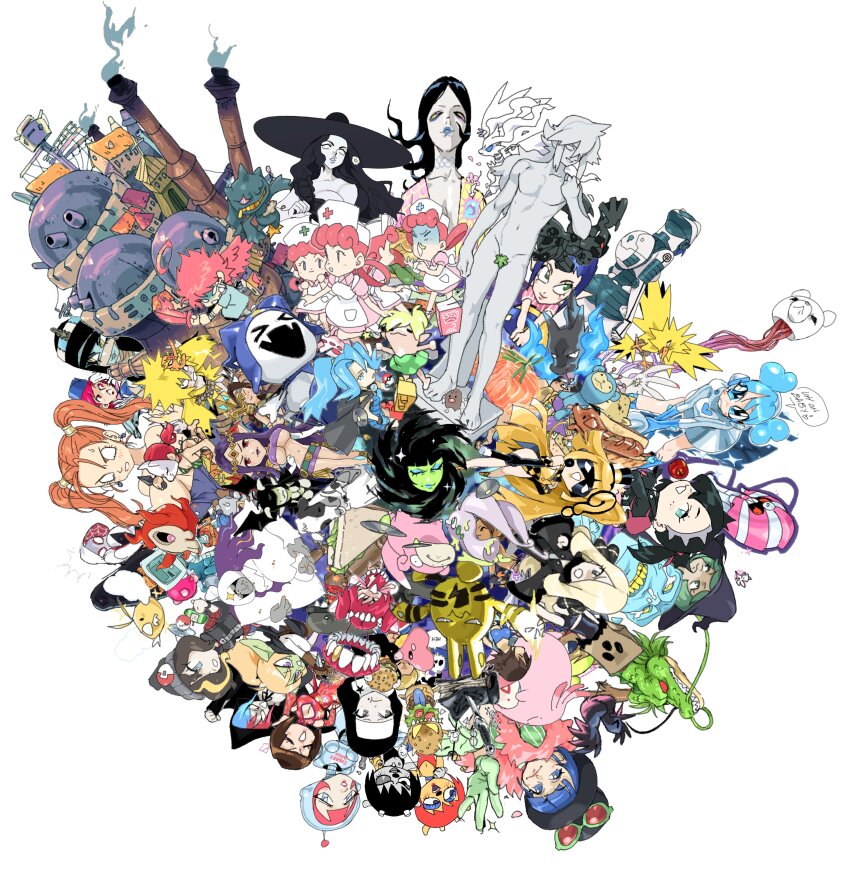 6+boys 6+girls ? absolutely_everyone absurdres alternate_color bag banette black_hair blonde_hair blue_eyes blue_hair bombchu_bowling_alley_operator breasts burger chansey character_request charizard circle_formation clair_(pokemon) cleavage cofagrigus colored_skin commentary copyright_request crossover cynthia_(pokemon) dentures diglett disney domino_mask doritos dragon dragon_ball dragon_quest dragon_quest_viii duskull eastern_dragon elekid english_commentary everyone fire food fox_mask gen_1_pokemon gen_2_pokemon gen_3_pokemon gen_5_pokemon gen_6_pokemon gen_7_pokemon goodra green_eyes green_skin hair_ornament hand_eye hat highres holding holding_poke_ball hot_dog howl_no_ugoku_shiro jack_frost_(megami_tensei) jessica_albert joy_(pokemon) katamari_damacy kunai lammy_(um_jammer_lammy) large_breasts legendary_pokemon leotard luvdisc marnie_(pokemon) marvel mask mega_charizard_x mega_pokemon minior minior_(core) minior_(red_core) multicolored_hair multiple_boys multiple_crossover multiple_girls n_(pokemon) nintendo nurse_cap orange_hair oranguru paper_bag parappa_the_rapper pink_hair poke_ball poke_ball_(basic) pokemon pokemon_(anime) pokemon_(creature) pokemon_bw pokemon_dppt pokemon_hgss pokemon_swsh pokemon_usum princess_hilda purple_eyes rammy_(um_jammer_lammy) red_eyes red_hair reshiram salmon sandwich sculpture sega shenron_(dragon_ball) shin_megami_tensei shiny_pokemon sketchynomicon slowpoke snot soliera_(pokemon) spacesuit speech_bubble spider-gwen spider-man_(series) statue swablu tengu_mask the_legend_of_zelda the_legend_of_zelda:_a_link_between_worlds the_legend_of_zelda:_majora&#039;s_mask the_prince_(katamari_damacy) tinker_bell_(disney) twintails ufo ultra_recon_squad_uniform um_jammer_lammy walt_disney&#039;s_peter_pan wand weapon wings witch_hat yellow_eyes yellow_teeth zapdos zekrom