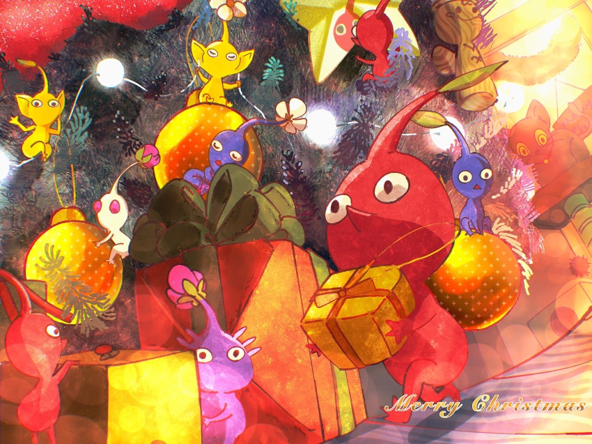 black_cat black_eyes blue_pikmin blue_skirt blush_stickers cable carrying cat christmas christmas_lights christmas_tree closed_eyes closed_mouth collar colored_sclera colored_skin commentary english_text flower gift highres holding holding_cable holding_gift indoors leaf lying merry_christmas nasagina nintendo no_humans no_mouth on_side ornament outstretched_hand pikmin_(creature) pikmin_(series) pikmin_2 pink_flower pointy_ears pointy_nose purple_hair purple_pikmin purple_skin pushing red_collar red_eyes red_pikmin red_skin reflection running scratching_post short_hair sitting skirt sleeping smile solid_circle_eyes star_(symbol) tiny triangle_mouth v-shaped_eyes very_short_hair waving whiskers white_flower white_pikmin white_skin wooden_floor yellow_pikmin yellow_sclera yellow_skin