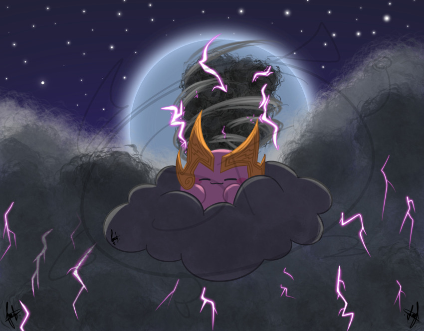 closed_eyes closed_mouth copy_ability highres kirby kirby_(series) kirby_and_the_forgotten_land lightning nintendo sleeping sofidragonheart storm_tornado_kirby tornado_kirby