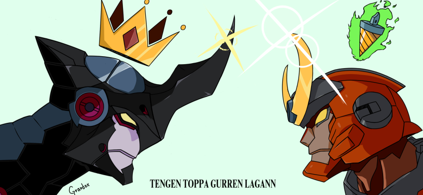copyright_name face-to-face grardox gurren-lagann highres lazengann mecha no_humans robot simple_background tengen_toppa_gurren_lagann