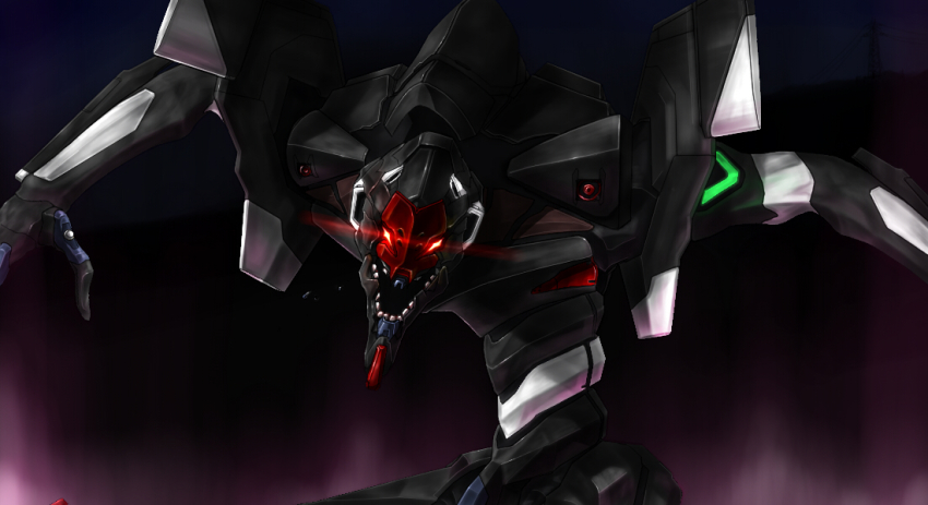 00s angel_(evangelion) bardiel_(evangelion) dark eva_03 evangelion:_2.0_you_can_(not)_advance glowing glowing_eyes go-mibako gomi_kushige gradient_background mecha neon_genesis_evangelion no_humans rebuild_of_evangelion red_eyes robot solo
