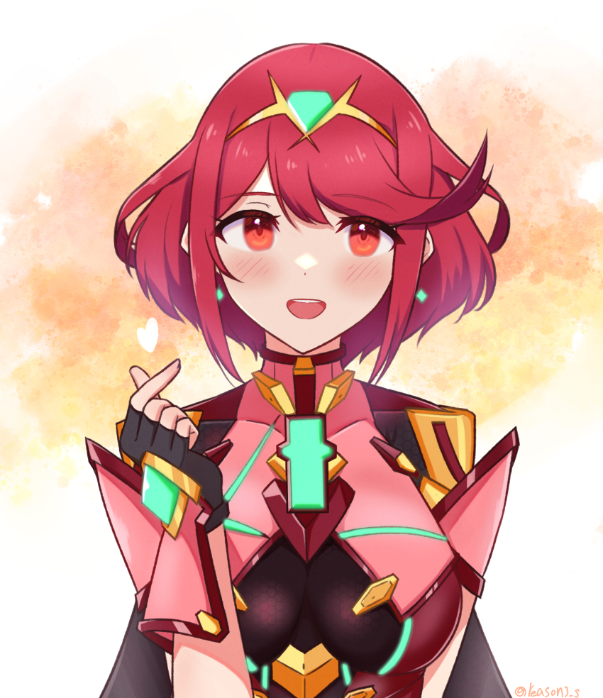 1girl black_gloves breasts chest_jewel earrings fingerless_gloves gem gloves headpiece highres jewelry large_breasts pyra_(xenoblade) reason3_s red_eyes red_hair short_hair solo swept_bangs tiara xenoblade_chronicles_(series) xenoblade_chronicles_2