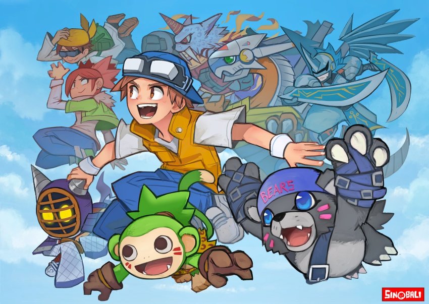 angel atsushi_(digimon_world_3) bear bearmon cannondramon digimon digimon_world_3 dragon fang horn koemon kotemon marsmon minori_(digimon_world_3) monkey slashangemon smile tail takumi_(digimon_world_3)