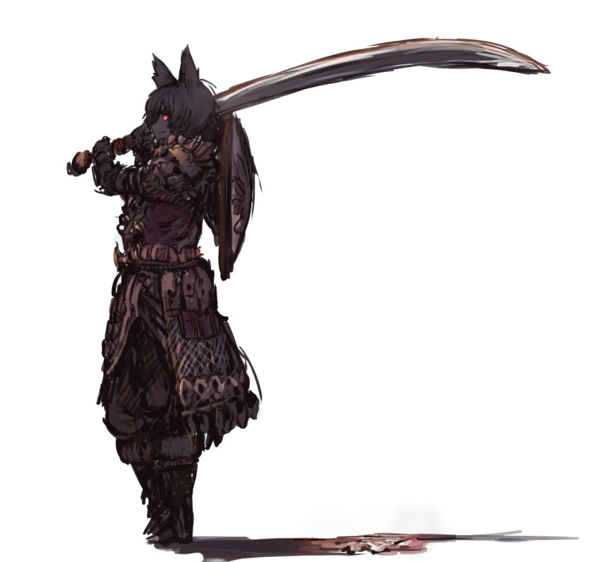 1girl animal_ears armor black_hair cosplay dark_souls_(series) dark_souls_i faulds female_focus full_body greatsword hellhound_(monster_girl_encyclopedia) highres huge_weapon inubashiri_momiji monster_girl monster_girl_encyclopedia monster_girl_encyclopedia_ii murakumo_(weapon) nameo_(judgemasterkou) over_shoulder shield shiva_of_the_east shiva_of_the_east_(cosplay) short_hair smile solo sword sword_over_shoulder third-party_edit touhou weapon weapon_over_shoulder white_background wolf_ears