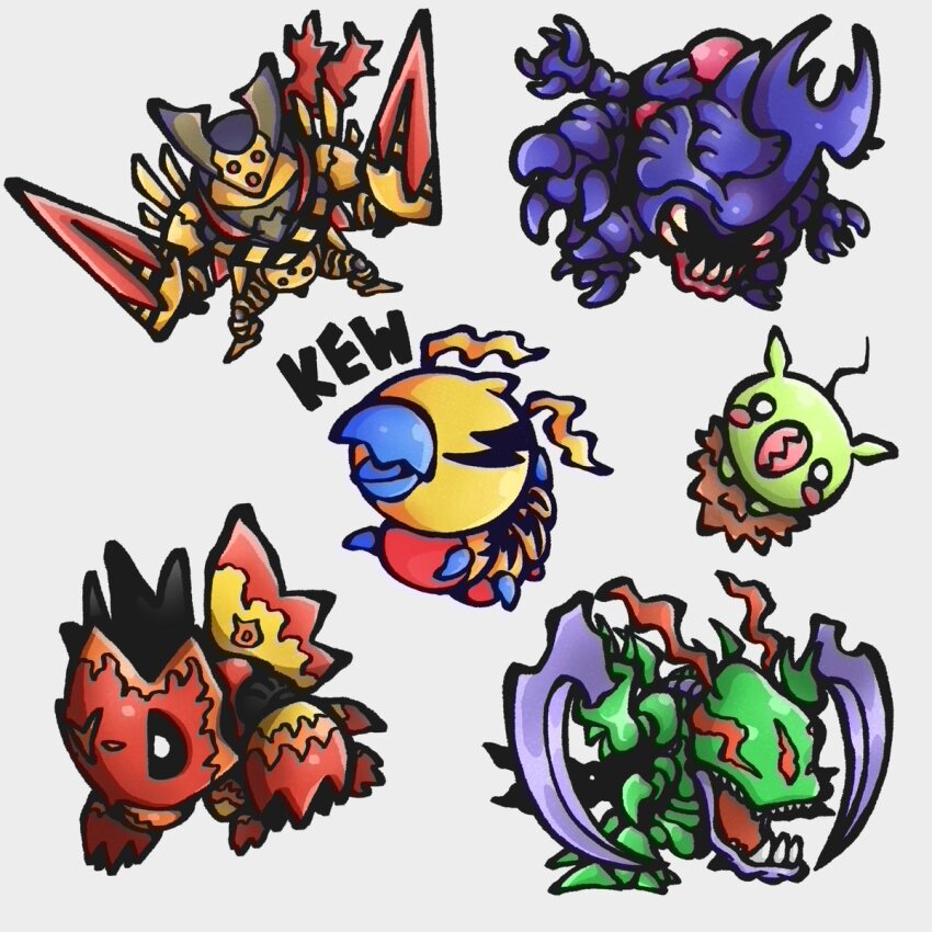 atlurkabuterimon atlurkabuterimon_(blue) bug digimon digimon_(creature) exoskeleton highres horns kunemon minomon rhinoceros_beetle shadramon sharp_teeth snimon teeth tigervespamon wings