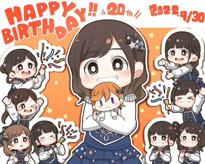6+girls animification aoyama_nagisa birthday blush brown_eyes brown_hair closed_eyes commentary date_sayuri dated double_bun emori_aya english_text everyone gentaro_(g_teall) grin hair_bun happy_birthday high_ponytail highres hugging_doll hugging_object liyuu long_hair looking_at_viewer love_live! love_live!_superstar!! low_twintails medium_hair misaki_nako multiple_girls one_eye_closed ookuma_wakana orange_hair payton_naomi ponytail purple_eyes real_life shibuya_kanon sidelocks single_side_bun smile star_(symbol) suzuhara_nozomi_(voice_actor) twintails upper_body voice_actor voice_actor_connection yabushima_akane