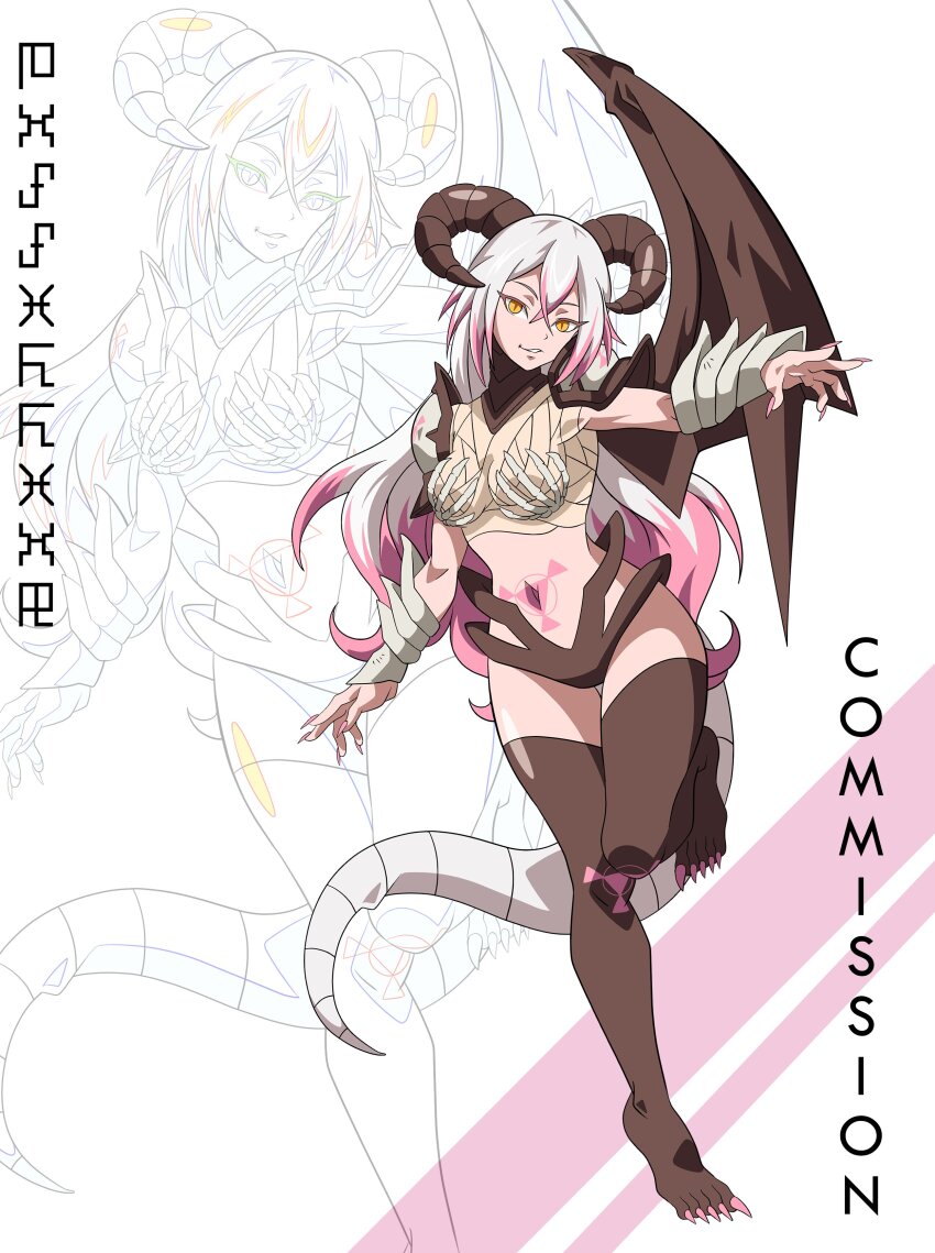 1girl absurdres digimon digimon_(creature) digital_hazard female_focus highres horns nail_polish officialseraphimon oridigi original solo tail