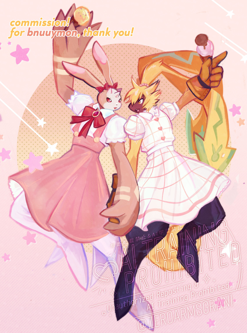 andiramon_(deva) belt digimon digimon_(creature) horns long_ears ribbon scarf symbareangoramon