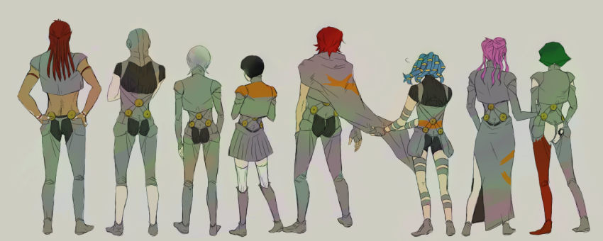 3girls 5boys argilla black_hair blue_hair cielo_(dds) digital_devil_saga gale_(dds) green_hair grey_hair heat_(dds) jinana lupa multiple_boys multiple_girls pink_hair red_hair sera serph shin_megami_tensei