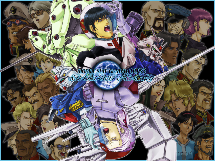 1990s_(style) aguille_delaz alpha_a_bate anavel_gato bask_om bernard_monsha bily_glardle chap_adel chuck_keith cima_garahau dendrobium_schema draize eiphar_synapse everyone goggles green_wyatt gundam gundam_0083 gundam_gp-01_full_vernian_zephyranthes gundam_gp-02_physalis gundam_gp-03_stamen haman_karn highres john_kowen karius_otto kelly_layzner kou_uraki latuera_chapra lucette_audevie mecha military military_uniform mion83 mora_boscht multiple_boys multiple_girls nakohha_nakato neue_ziel neuen_bitter nina_purpleton pilot_suit retro_artstyle robot south_burning sunglasses yuri_hasler