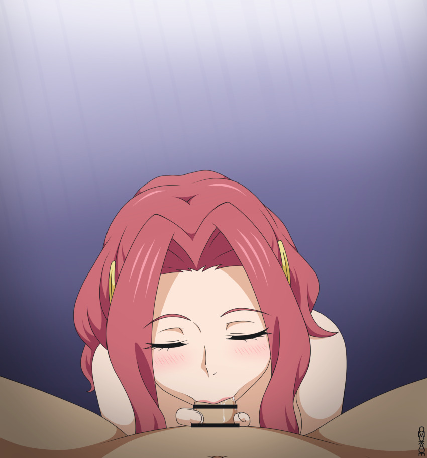 1boy 1girl :&gt;= artist_name bar_censor black_background blue_background blush breasts censored collarbone commentary completely_nude drooling erection eyelashes facing_viewer fellatio forehead gradient_background green_eyes hair_intakes hetero highres large_breasts long_hair malty_s_melromarc nipples nude omukade oral penis pointless_censoring red_hair saliva signature smile solo_focus spread_legs straight-on tate_no_yuusha_no_nariagari variant_set white_background