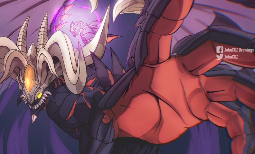1boy aura clenched_hand commentary dark_aura demon demon_boy demon_horns demon_wings english_commentary facebook_logo fire_emblem fire_emblem:_the_sacred_stones fire_emblem_heroes fomortiis_(fire_emblem) glowing glowing_eyes highres horns incoming_attack incoming_punch johncgz male_focus meme nintendo pepe_punch_(meme) punching sharp_teeth teeth twitter_logo twitter_username wings