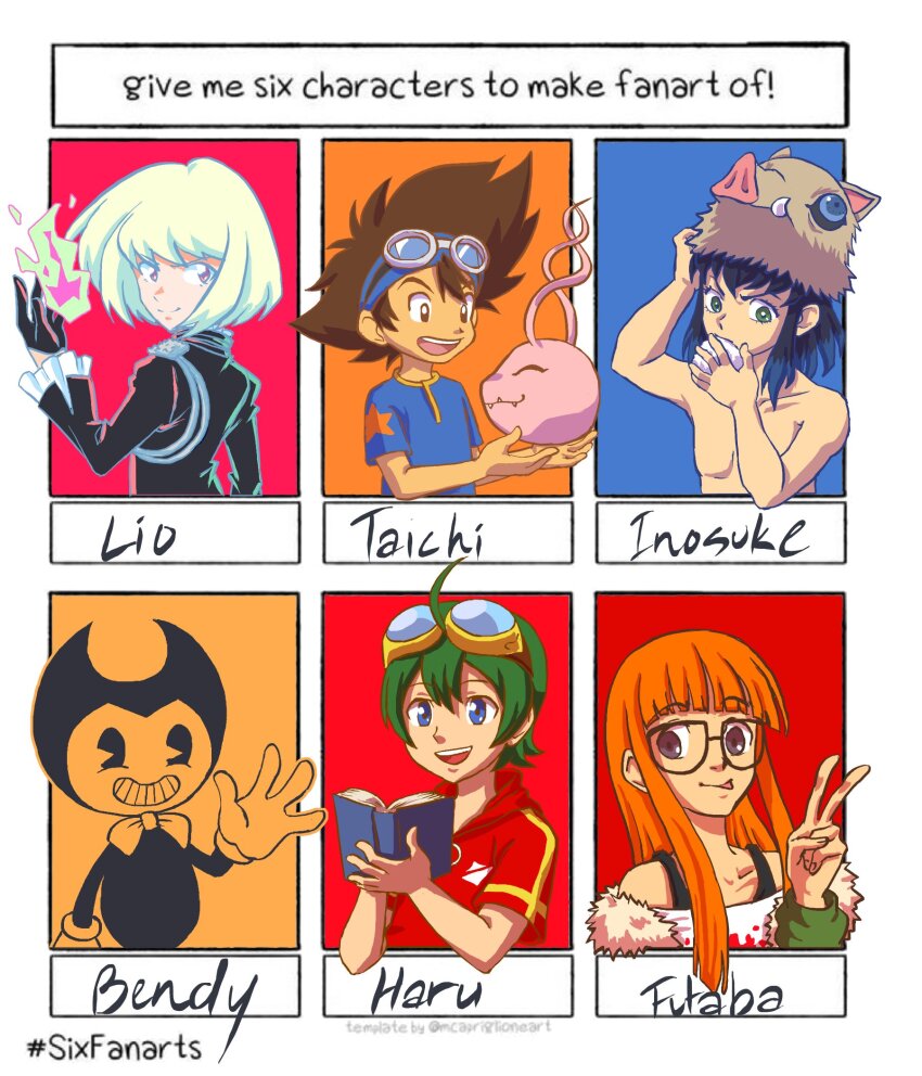 appmon bendy bendy_and_the_ink_machine digimon hashibira_inosuke highres kimetsu_no_yaiba koromon lio_fotia promare sakura_futaba shin_megami_tensei shinkai_haru yagami_taichi