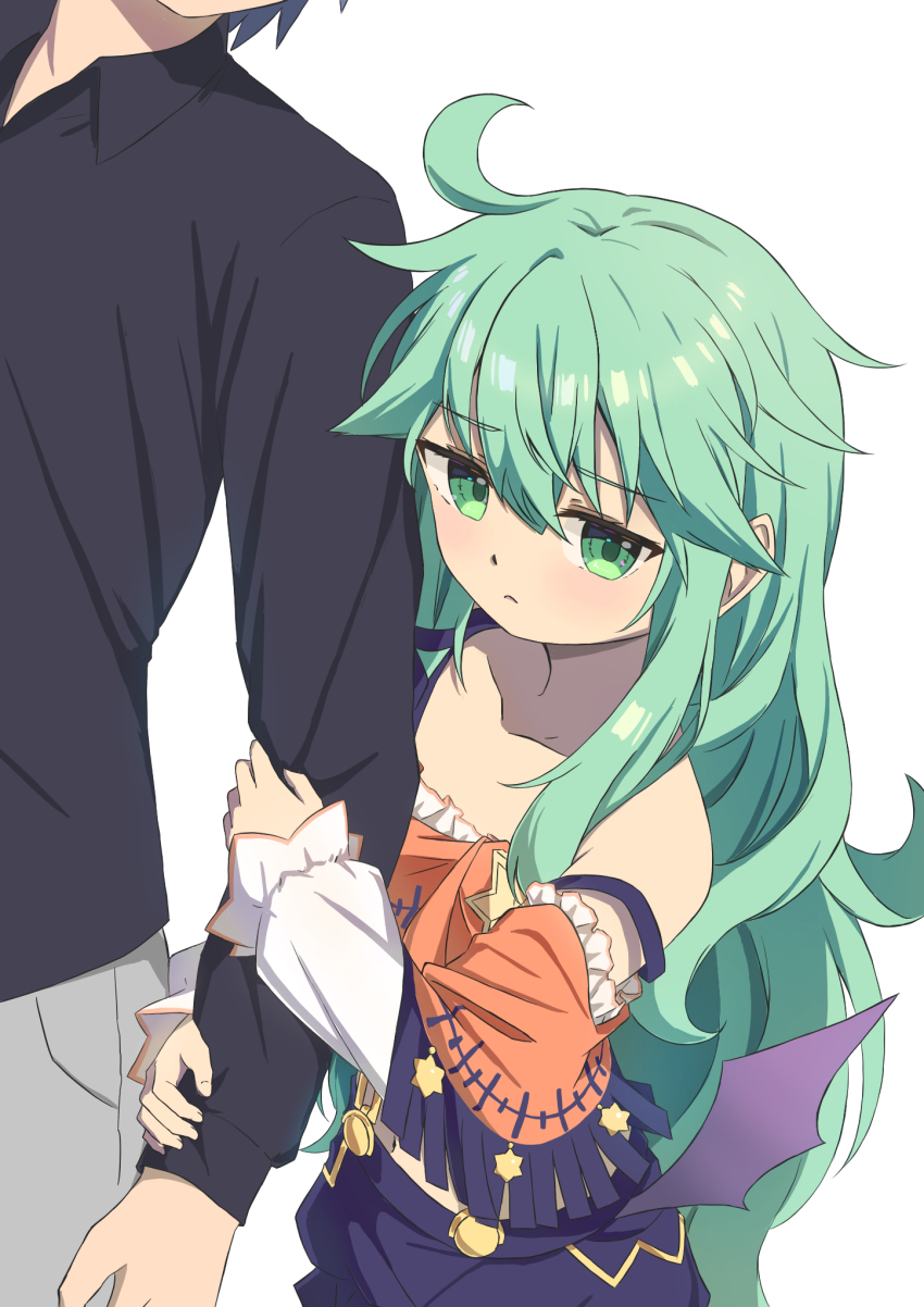 1boy 1girl b01 blue_hair date_a_live green_eyes grey_hair itsuka_shidou kyouno_natsumi long_hair short_hair