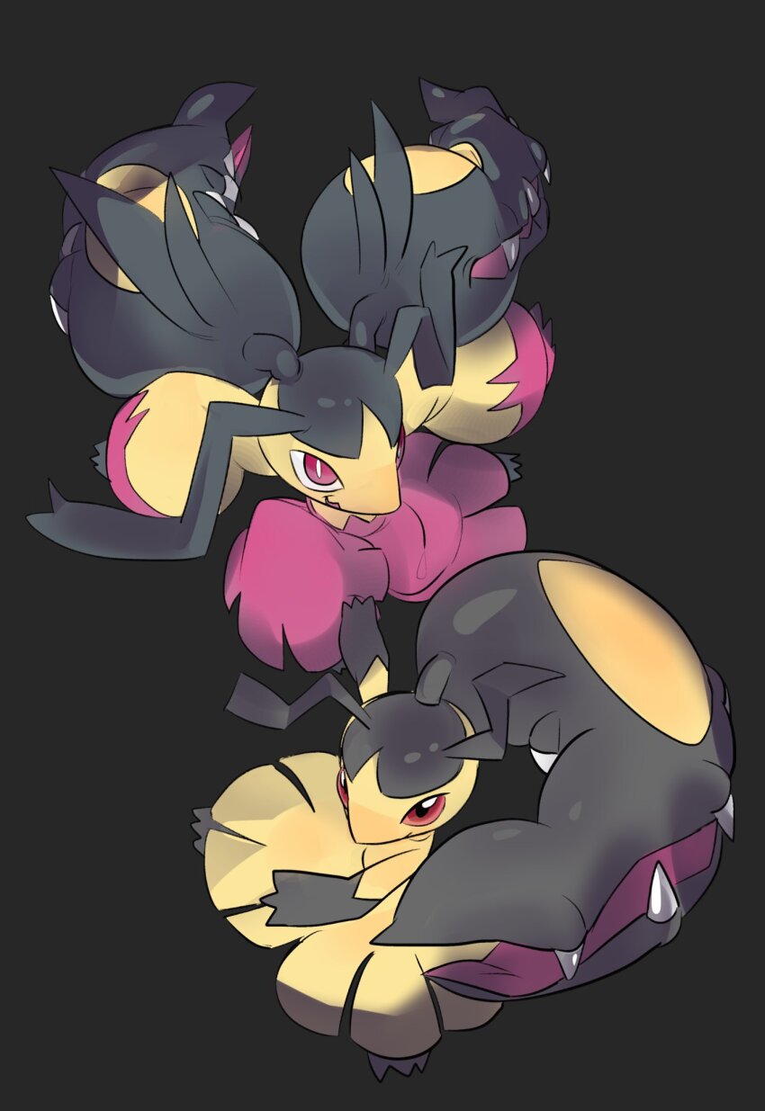 black_background commentary_request extra_mouth full_body gen_3_pokemon highres korean_commentary looking_ahead mawile mega_mawile mega_pokemon nintendo no_humans open_mouth outstretched_arms pokemon pokemon_(creature) purple_eyes sharp_teeth simple_background teeth wongspicy