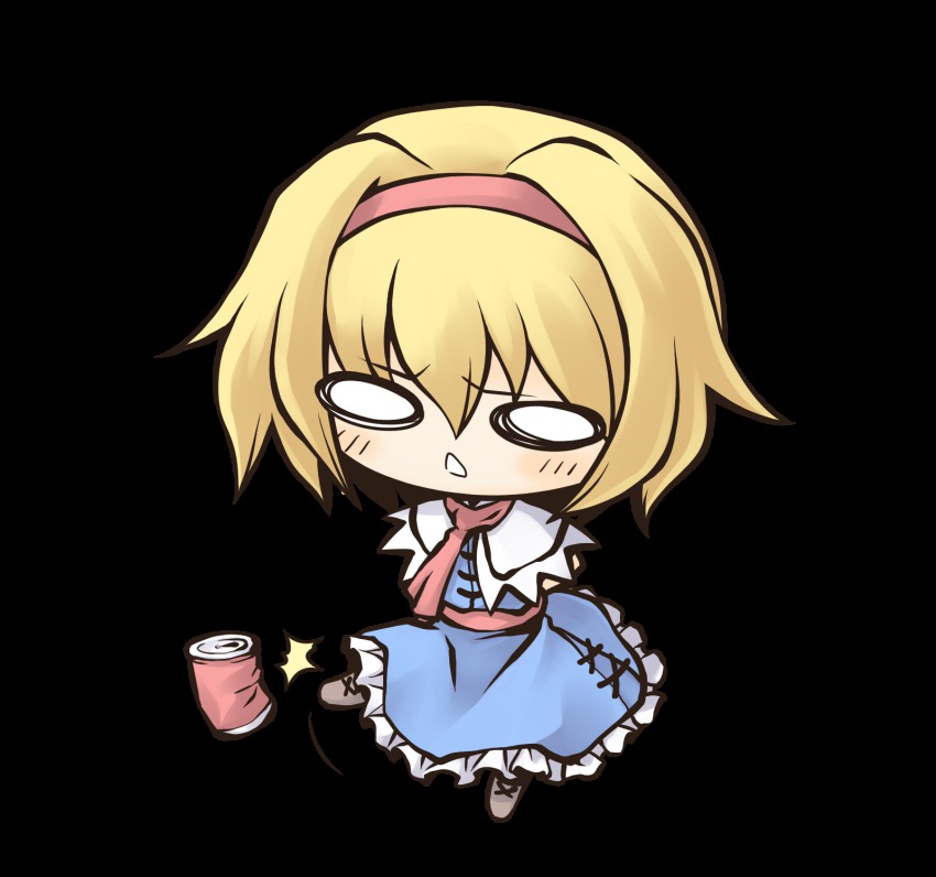 1girl alice_margatroid can chibi female_focus full_body highres kicking lonely nekoguruma o_o solo touhou transparent_background