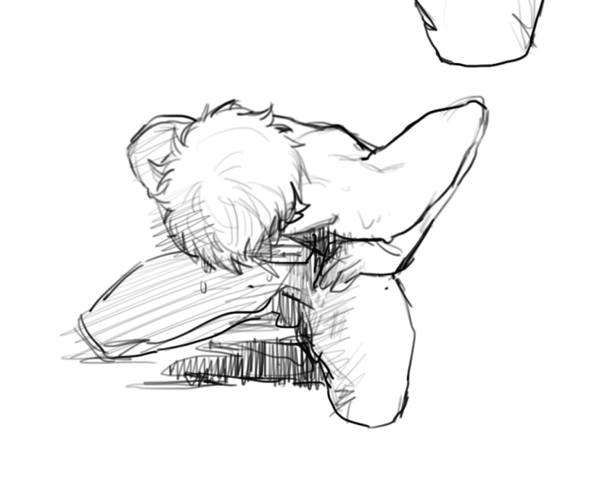 1boy bent_over blood blood_on_clothes gintama godzillapigeon1 greyscale injury male_focus monochrome pants puddle sakata_gintoki seppuku short_hair simple_background sketch solo squatting sweat topless_male white_background