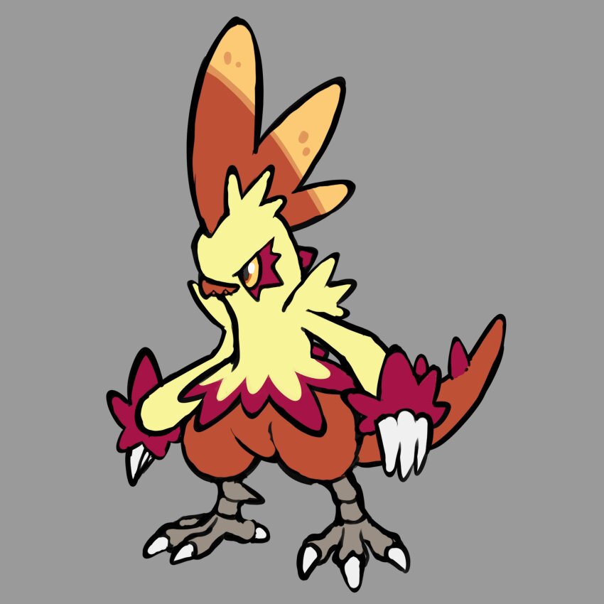 absurdres adoptable animal_focus claws closed_mouth colored_sclera combusken commentary creatures_(company) english_commentary fakemon full_body game_freak gen_3_pokemon grey_background highres nintendo no_humans orange_eyes original pokemon pokemon_(creature) pokemon_focus rgreywind simple_background solo standing tail yellow_sclera