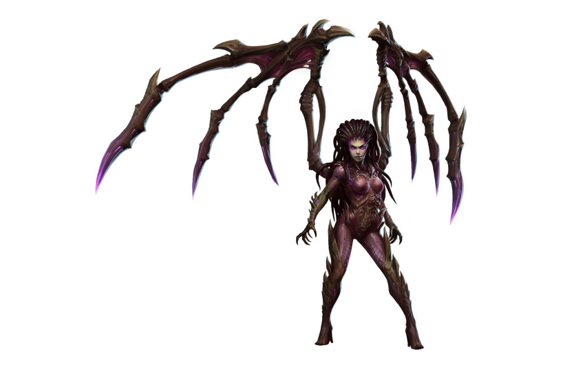 absurdres colored_skin highres long_hair low_wings queen_of_blades sarah_kerrigan skeletal_dreadlocks skeletal_wings spiked_hair starcraft wings zerg_(starcraft)