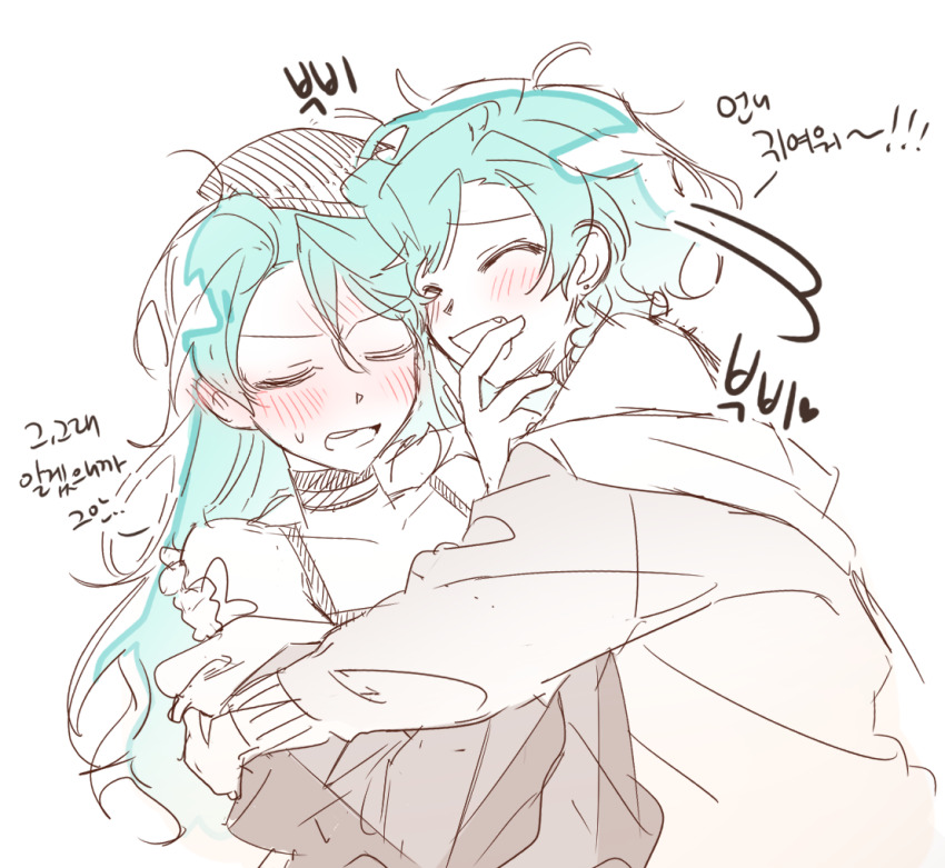 2girls aqua_hair bang_dream! blush hikawa_hina hikawa_sayo incest long_hair multiple_girls seza_(enlwnaos) short_hair siblings sisters twincest twins yuri