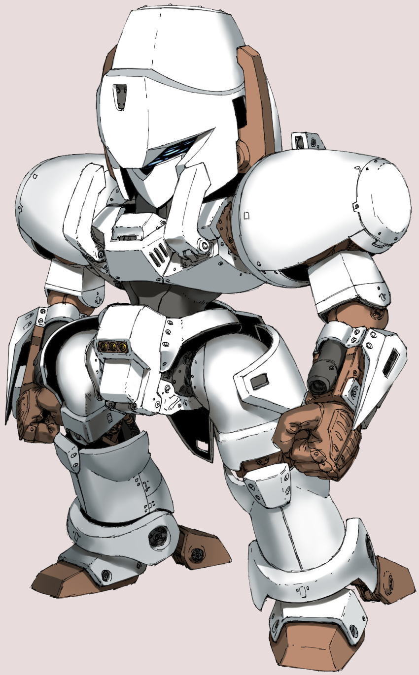 beige_background chibi clenched_hands green_eyes highres juusenki_l-gaim l-gaim looking_down mecha munya_(otikamohe) no_humans robot science_fiction solo standing