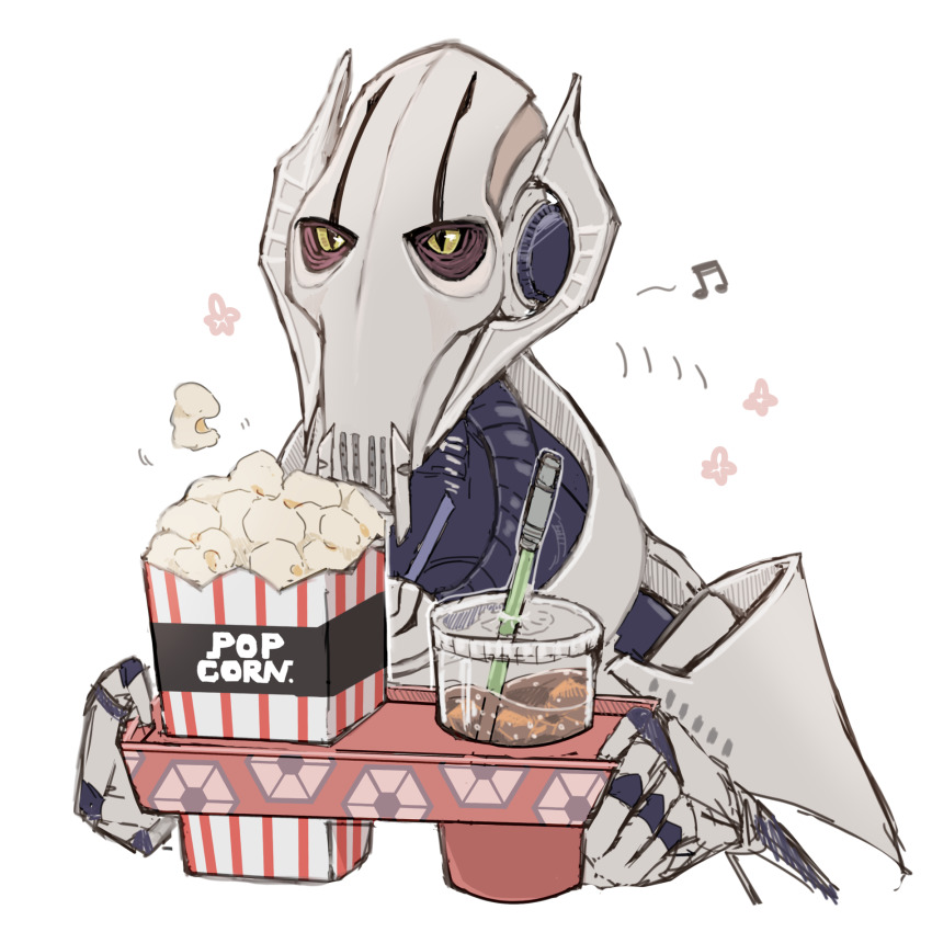 energy_sword food general_grievous highres lightsaber musical_note popcorn soda star_wars star_wars:_revenge_of_the_sith sword tagme weapon white_background