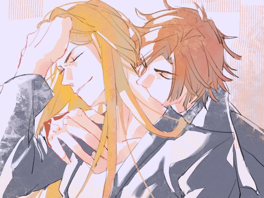 2boys black_coat blonde_hair coat daybit_sem_void fate/grand_order fate_(series) highres hungrycookies1 kiss kissing_neck long_hair multiple_boys tezcatlipoca_(fate) yaoi