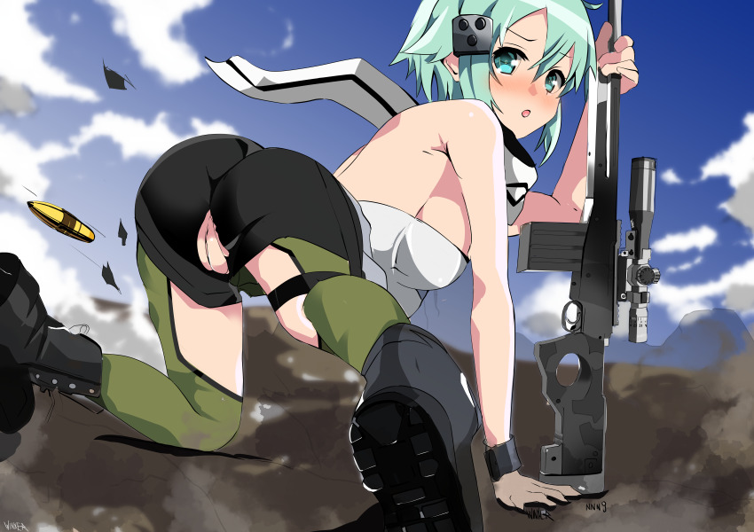 absurdres ass battle highres pantyhose sinon sword_art_online torn_clothes torn_pantyhose vaginal watterywinter weapon