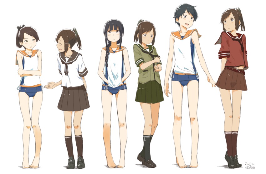 10s 2015 4girls black_hair blush braid brown_eyes brown_hair cosplay costume_switch dated full_body hair_ribbon i-401_(kancolle) i-401_(kancolle)_(cosplay) kantai_collection kawashina_(momen_silicon) kitakami_(kancolle) kitakami_(kancolle)_(cosplay) kneehighs long_hair mikuma_(kancolle)_(cosplay) mogami_(kancolle) mogami_(kancolle)_(cosplay) multiple_girls old_school_swimsuit open_mouth ponytail ribbon sailor_collar school_swimsuit school_uniform serafuku shikinami_(kancolle) shikinami_(kancolle)_(cosplay) short_hair simple_background smile socks standing swimsuit swimsuit_under_clothes tan tiptoes white_background