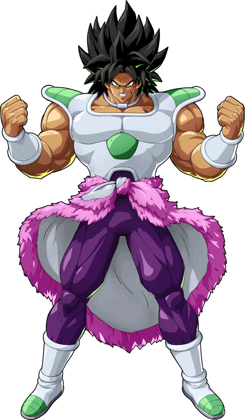 1boy absurdres armor arms_at_sides black_eyes black_hair broly_(dragon_ball_super) dragon_ball dragon_ball_fighterz dragon_ball_super dragon_ball_super_broly expressionless frown highres jewelry looking_away male_focus necklace official_art pants purple_legwear purple_pants recolor scar short_hair simple_background spiked_hair standing upper_body white_background wristband