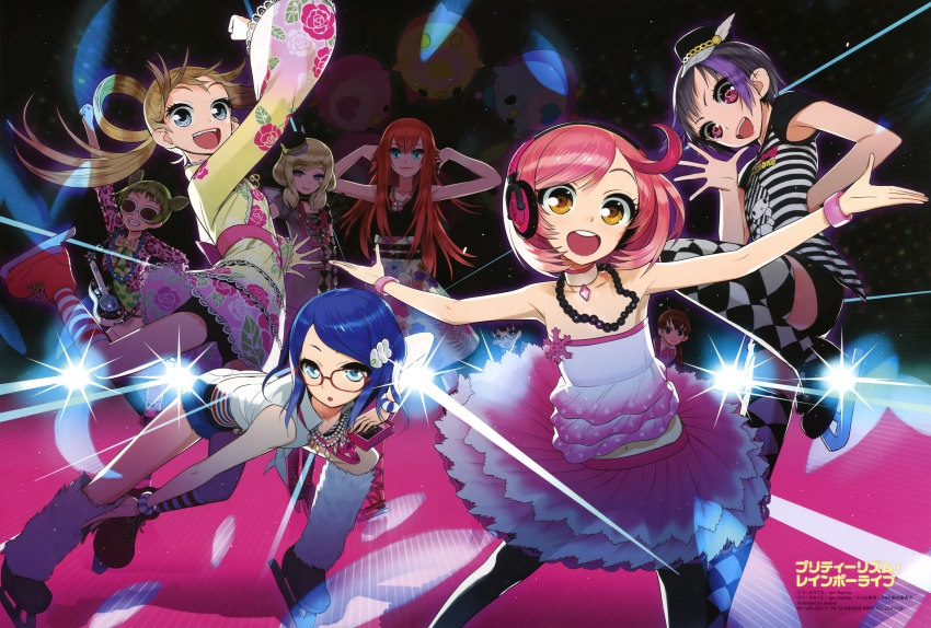 6+girls absurdres highres ice_skating multiple_girls okama pretty_series pretty_rhythm skating syn_sophia thighhighs