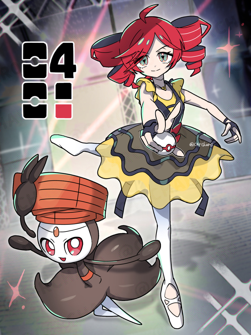 ballerina c4rchar0 gen_5_pokemon highres kasane_teto legendary_pokemon meloetta meloetta_(pirouette) mythical_pokemon nintendo pokemon pokemon_(creature) project_voltage red_eyes rival_teto_(project_voltage) utau vocaloid