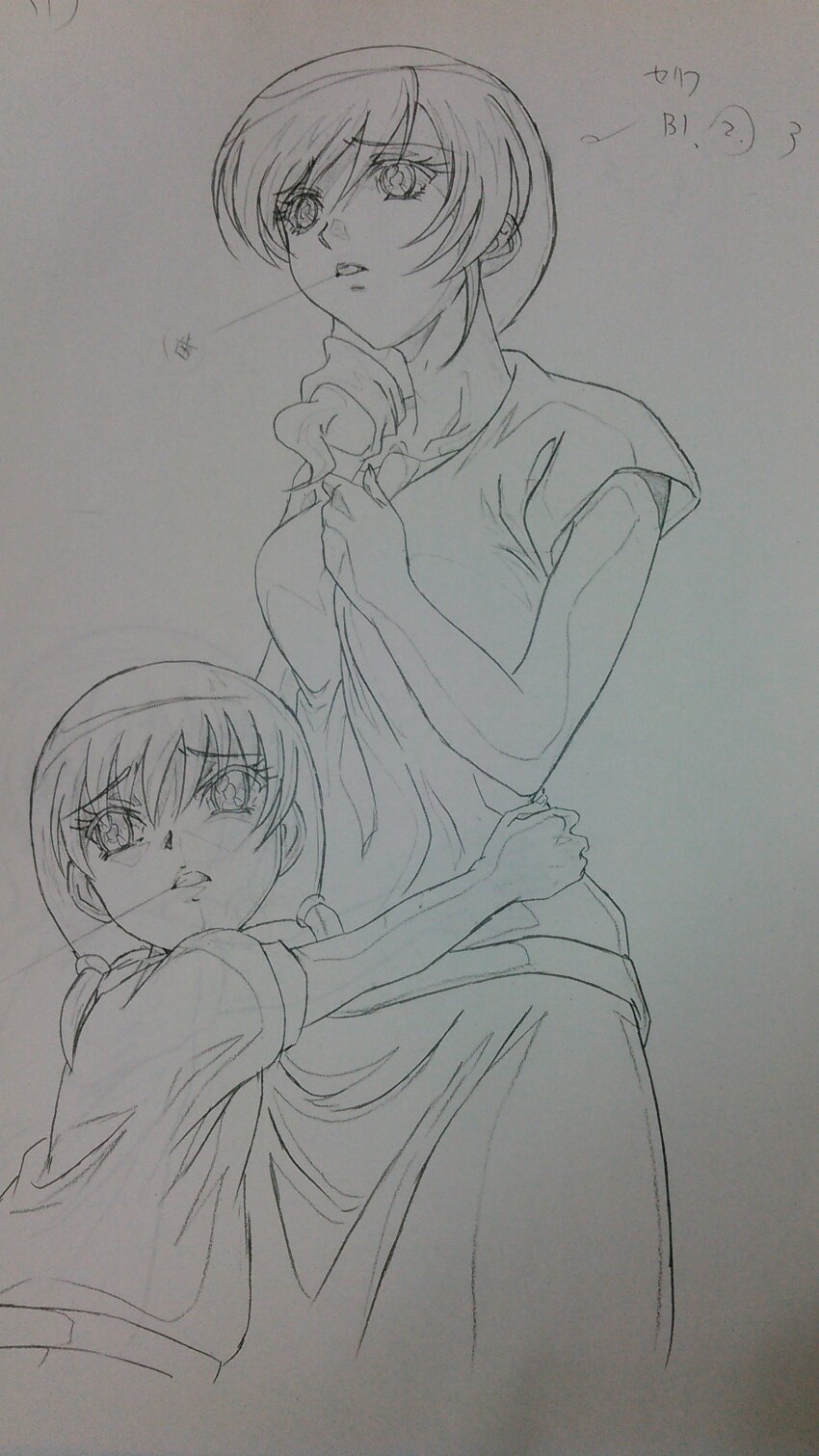 2girls absurdres daimon_chika daimon_sayuri digimon highres mother_and_daughter multiple_girls traditional_media twintails