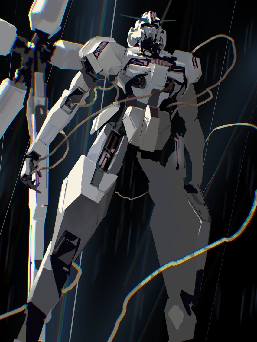 beam_cannon floating green_eyes gundam gundam_calibarn gundam_suisei_no_majo highres mecha mecha_focus mobile_suit no_humans rintaro_komori robot science_fiction solo v-fin weapon