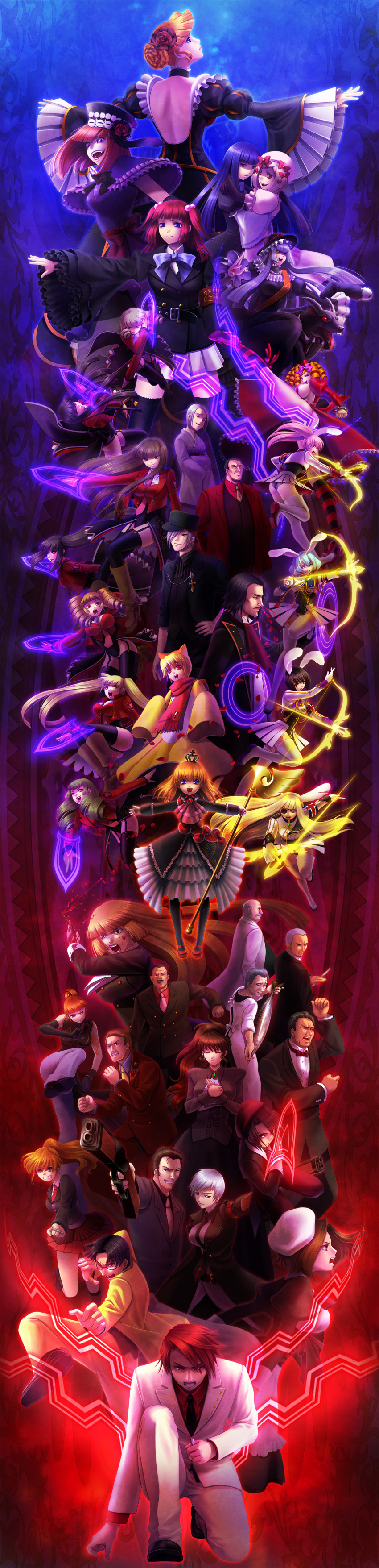 00s 07th_expansion 6+boys 6+girls absolutely_everyone absurdres amakusa_juuza armband asmodeus_(umineko) bad_id bad_pixiv_id beatrice_(umineko) beelzebub_(umineko) belt black_eyes black_hair black_thighhighs blonde_hair blue_eyes blue_hair boots bow brass_knuckles breasts brown_hair chiester00 chiester410 chiester45 chiester556 chiester_sisters choker closed_eyes dress drill_hair eva_beatrice everyone flower formal_clothes frederica_bernkastel frills gaap_(umineko) goatman_(umineko) gouda_toshirou green_hair gun hair_bobbles hair_ornament hat highres hug jacket japanese_clothes kanon_(umineko) kimono kumasawa_chiyo lambdadelta large_breasts long_hair long_image lucifer_(umineko) mammon_(umineko) maria_(umineko) medium_breasts mini_hat mini_top_hat multiple_boys multiple_girls nanjou_terumasa necktie no_naku_koro_ni_(series) nomo_(16_16) okonogi_tetsurou orange_hair pink_hair pleated_skirt red_eyes red_hair ribbon ronoue_genji ronove_(umineko) sakutarou_(umineko) satan_(umineko) scarf shannon_(umineko) showgirl_skirt side_ponytail sideboob silver_hair skirt stakes_of_purgatory suit sumadera_kasumi tall_image thighhighs top_hat umineko_no_naku_koro_ni ushiromiya_ange ushiromiya_battler ushiromiya_george ushiromiya_hideyoshi ushiromiya_jessica ushiromiya_krauss ushiromiya_kyrie ushiromiya_natsuhi ushiromiya_rosa ushiromiya_rudolf virgilia_(umineko) weapon