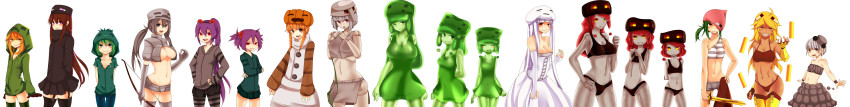 1boy 6+girls absurdres ander_(at2.) andr at2. bikini blaze_(minecraft) bow_(weapon) breasts brown_hair cave_spider child cleavage creeparka creeper cupa_(at2.) dark-skinned_female dark_skin enderman flat_chest ghast green_hair grin hair_bobbles hair_ornament hat highres hood hoodie iron_golem_(minecraft) jack-o&#039;-lantern large_breasts long_hair long_image magma_cube medium_breasts minecraft mob_talker monster_girl multiple_girls no_bra orange_hair pantyhose parka personification purple_hair red_hair saliva short_hair silverfish_(minecraft) simple_background skeleton_(minecraft) slime_(minecraft) slime_girl small_breasts smile spider_(minecraft) swimsuit sword thighhighs trap very_long_hair villager_(minecraft) weapon white_hair wide_image zombie_(minecraft) zombified_piglin