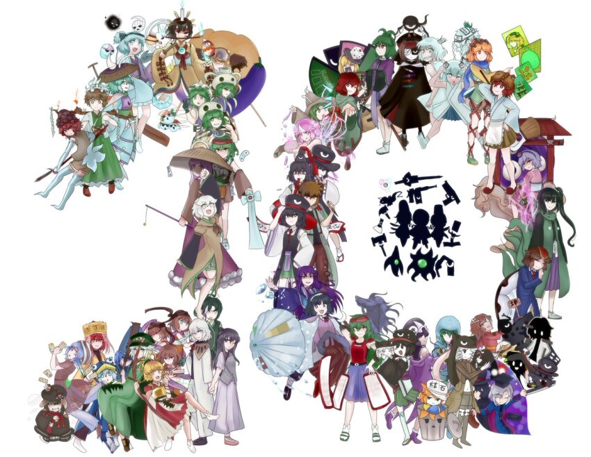 6+others absolutely_everyone adagumo_no_yaorochi amanomiya_ayame amanomiya_jun amanomiya_koyoi amanomiya_saori amanomiya_yuu amanomori_shou ametsukana_yago androgynous anniversary arde_(len&#039;en) azuma_kaisen benny_(len&#039;en) black_hair blonde_hair blue_skirt brown_hair burabura celeritas_lumen cine_hamal clause_(len&#039;en) commentary_request dice dress enraku_tsubakura everyone ex_mugennumaya eye_of_senri eye_on_hat fujiwara_no_iyozane fujiwara_no_shirogane_no_sanra full_body green_dress green_hair hat houlen_yabusame japanese_clothes katano_sukune katano_sukune&#039;s_bottle_opener kesa_kujiru kimono kitsugai_sese kokutenshi_hibaru kurohebi kuzu_suzumi large_hat len&#039;en long_hair moritake_medias mugenri multiple_others ofuda ofuda_on_head ogata_garaiya ooama_no_ake_no_mitori ooya_kunimitsu orange_hair other_focus para_(len&#039;en) pink_kimono purple_hair red_hair red_shirt senri_haiji senri_tsurubami shion_(len&#039;en) shirami_souko shirt shitodo_aoji shitodo_hooaka shitodo_hoojiro shitodo_kuroji short_hair shouryouuma shouyoukyou simple_background skirt skull-shaped_hat snake_tail sword_of_kusanagi tadpole_hat tail taira_no_chouki taira_no_fumikado umatachi_tsugumi umbrella white_background white_umbrella xeno_a zuifeng_tenkai